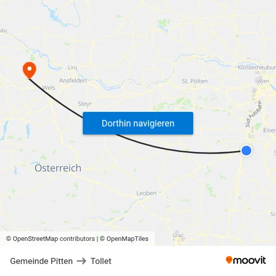 Gemeinde Pitten to Tollet map