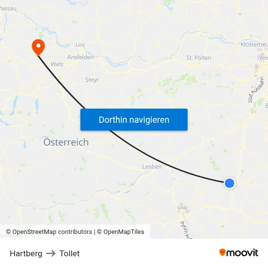 Hartberg to Tollet map