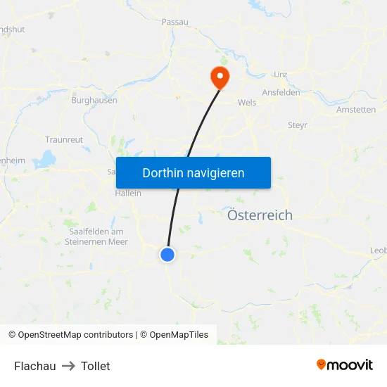 Flachau to Tollet map