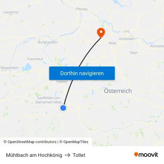 Mühlbach am Hochkönig to Tollet map