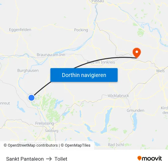 Sankt Pantaleon to Tollet map