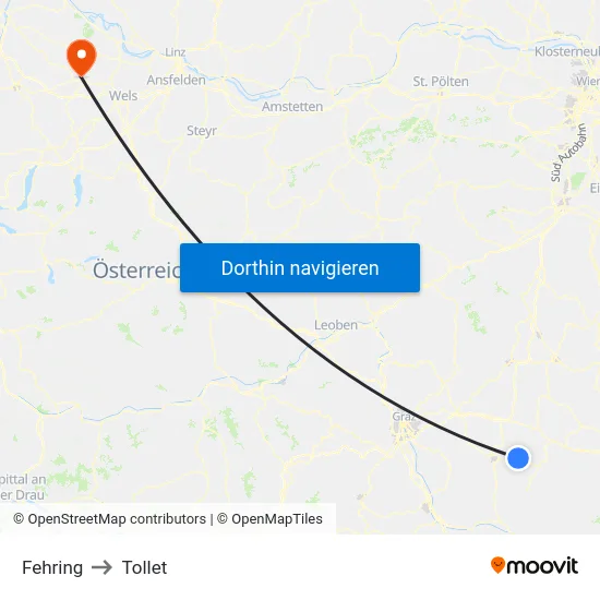Fehring to Tollet map