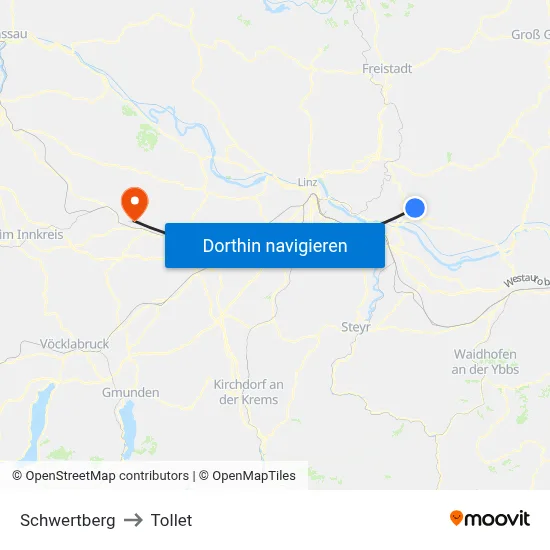 Schwertberg to Tollet map