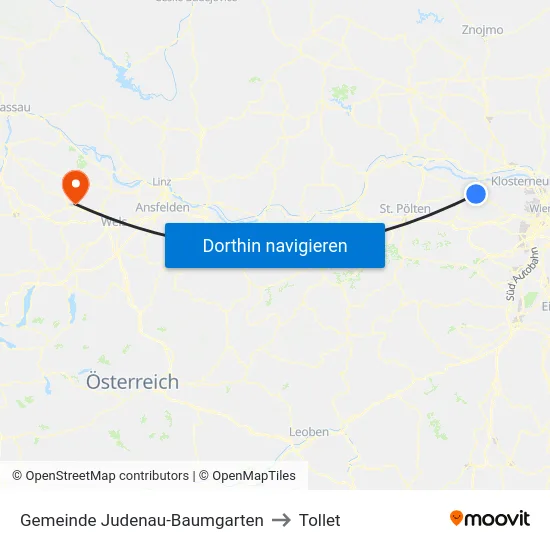 Gemeinde Judenau-Baumgarten to Tollet map