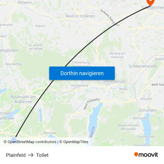 Plainfeld to Tollet map