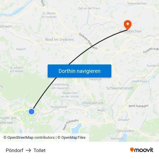 Pöndorf to Tollet map
