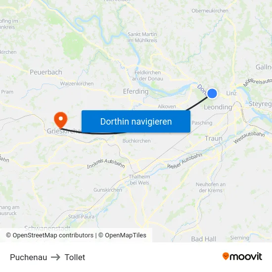 Puchenau to Tollet map