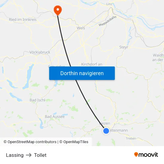 Lassing to Tollet map
