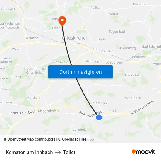 Kematen am Innbach to Tollet map