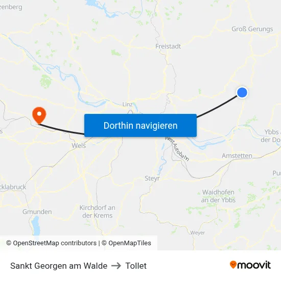 Sankt Georgen am Walde to Tollet map