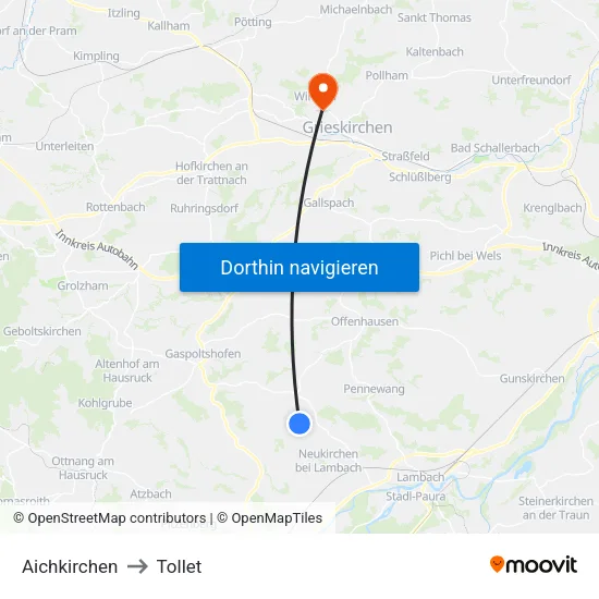 Aichkirchen to Tollet map
