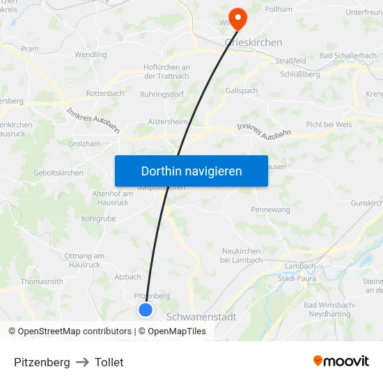 Pitzenberg to Tollet map