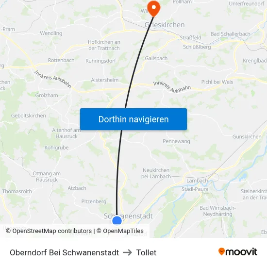 Oberndorf Bei Schwanenstadt to Tollet map