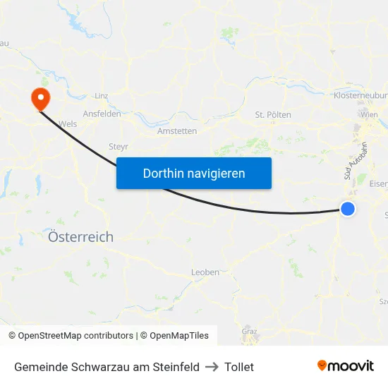 Gemeinde Schwarzau am Steinfeld to Tollet map