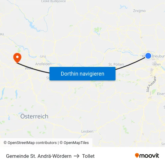 Gemeinde St. Andrä-Wördern to Tollet map