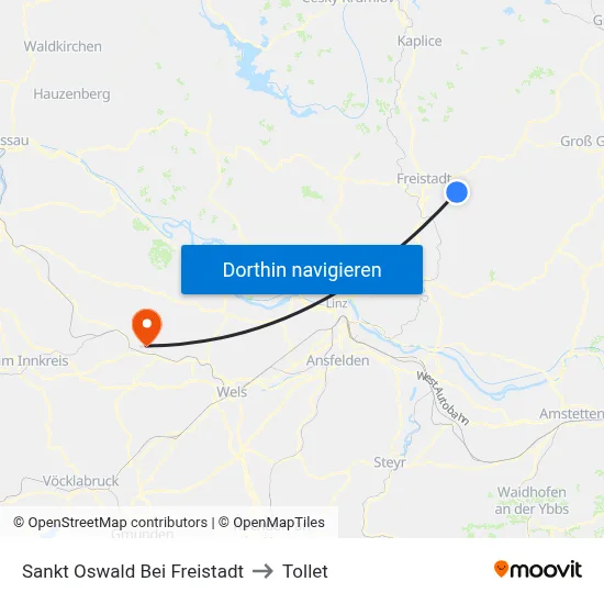 Sankt Oswald Bei Freistadt to Tollet map