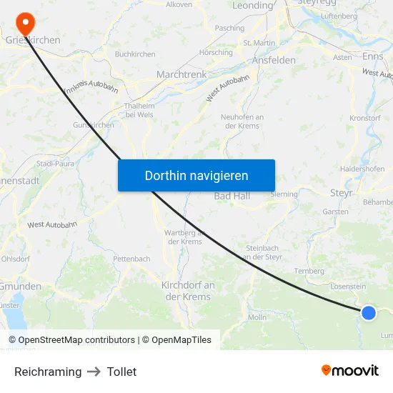 Reichraming to Tollet map