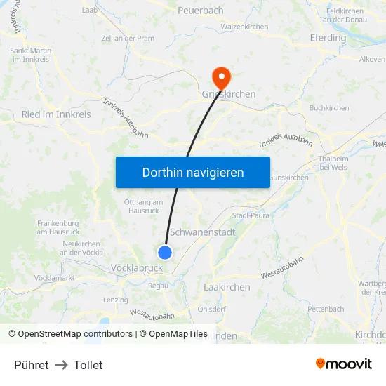 Pühret to Tollet map