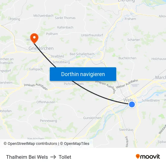 Thalheim Bei Wels to Tollet map