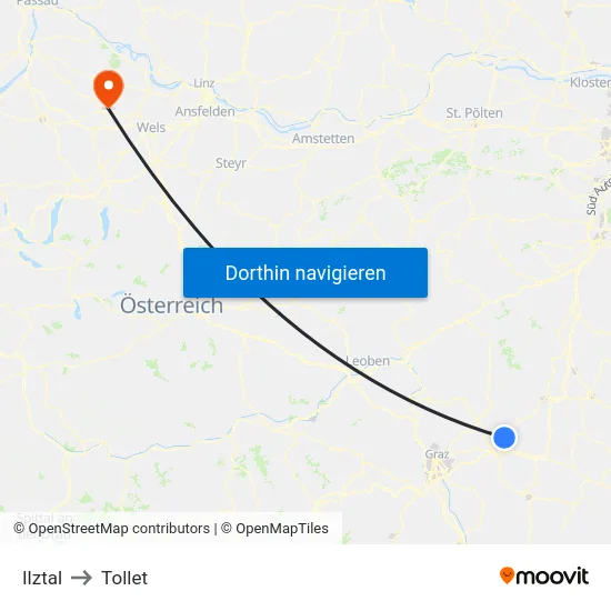 Ilztal to Tollet map
