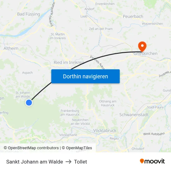 Sankt Johann am Walde to Tollet map