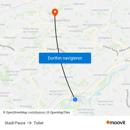Stadl-Paura to Tollet map