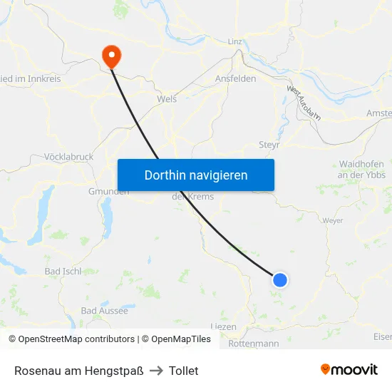 Rosenau am Hengstpaß to Tollet map