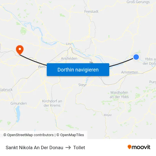 Sankt Nikola An Der Donau to Tollet map