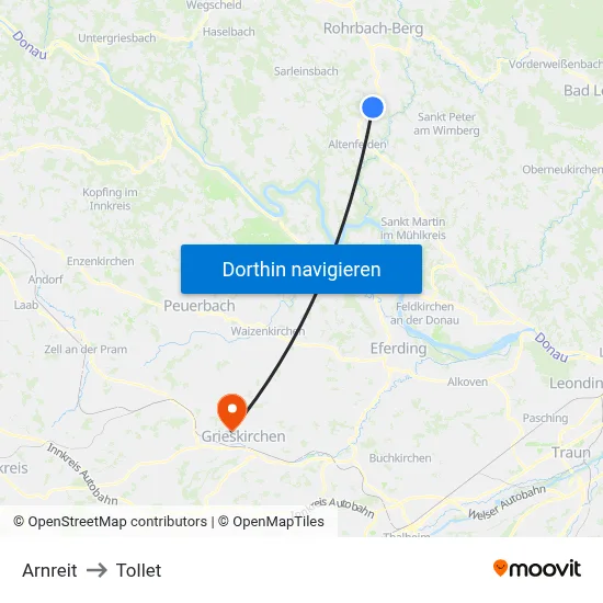 Arnreit to Tollet map