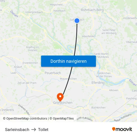 Sarleinsbach to Tollet map
