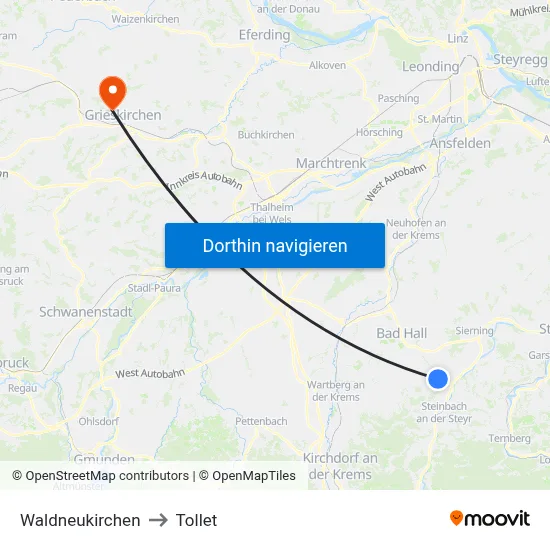 Waldneukirchen to Tollet map