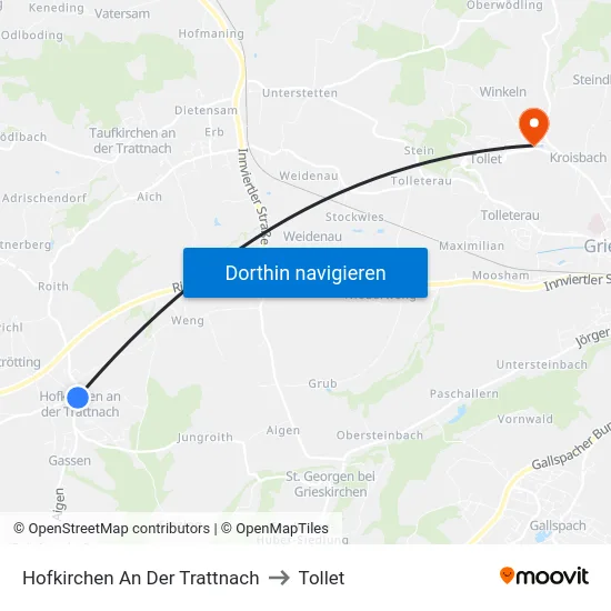 Hofkirchen An Der Trattnach to Tollet map