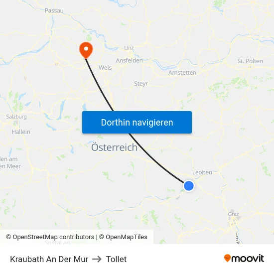 Kraubath An Der Mur to Tollet map