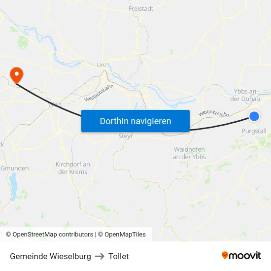 Gemeinde Wieselburg to Tollet map