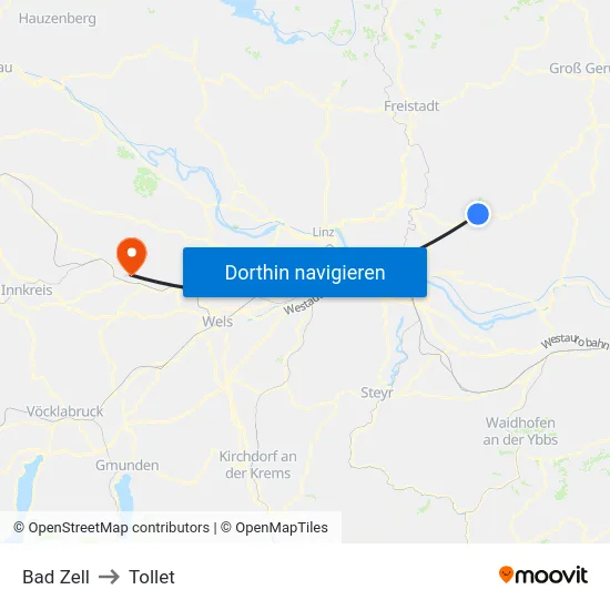 Bad Zell to Tollet map