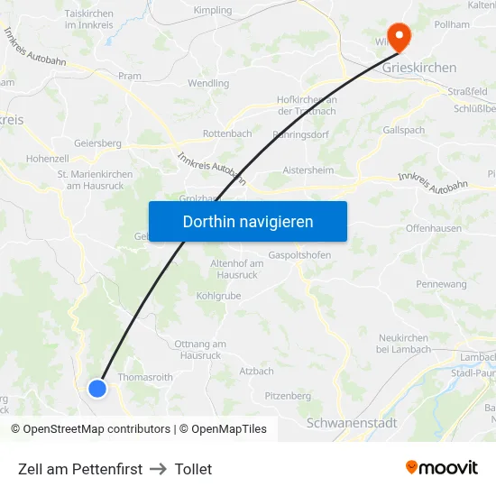 Zell am Pettenfirst to Tollet map
