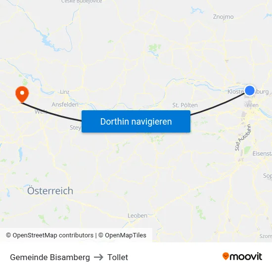 Gemeinde Bisamberg to Tollet map