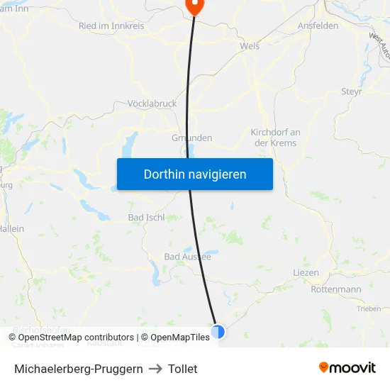 Michaelerberg-Pruggern to Tollet map