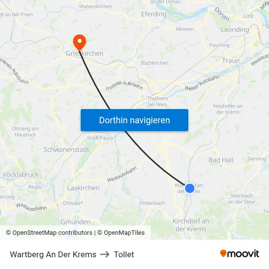 Wartberg An Der Krems to Tollet map