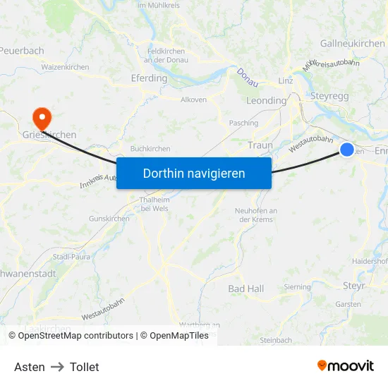 Asten to Tollet map