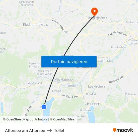 Attersee am Attersee to Tollet map
