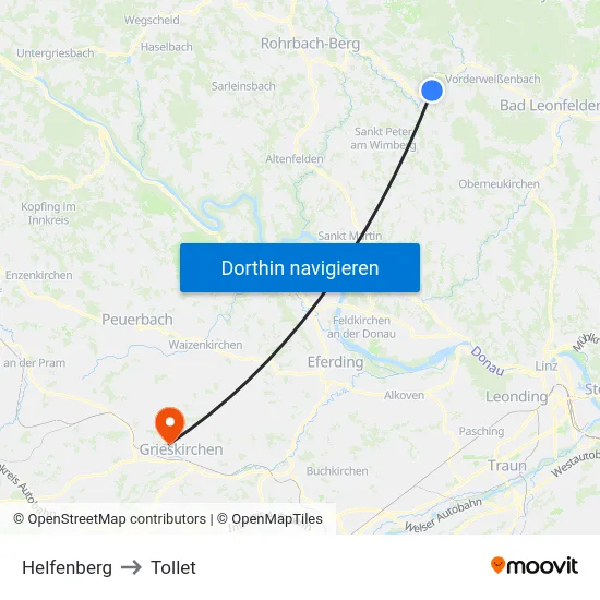 Helfenberg to Tollet map