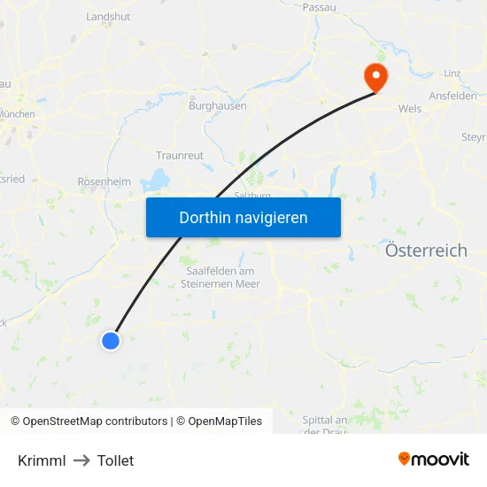 Krimml to Tollet map