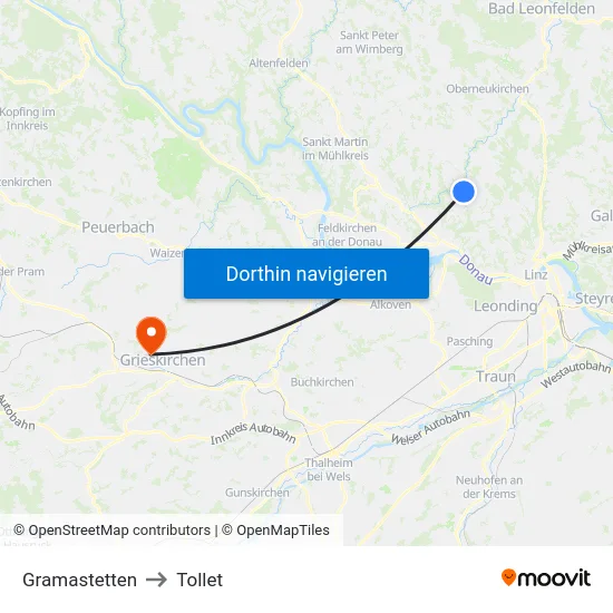 Gramastetten to Tollet map