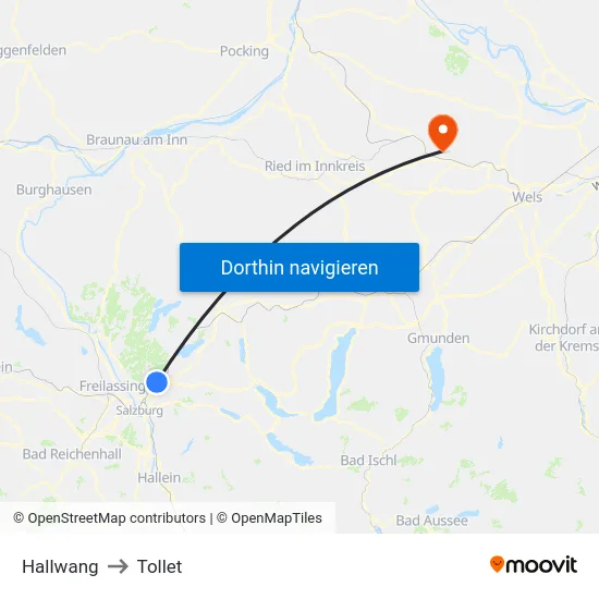 Hallwang to Tollet map