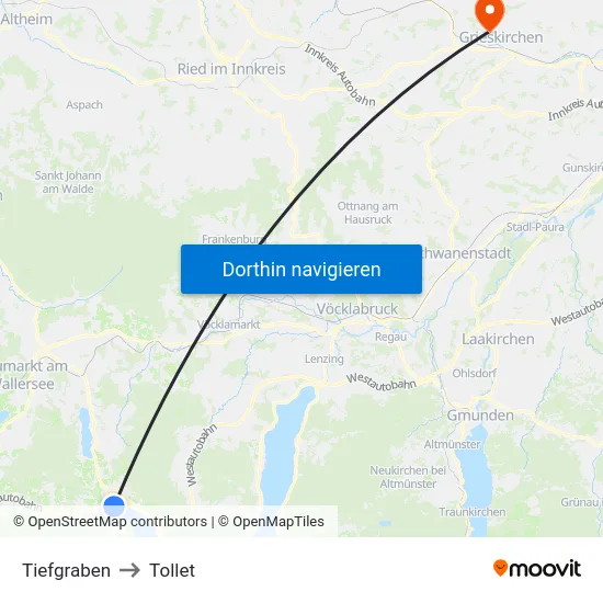 Tiefgraben to Tollet map