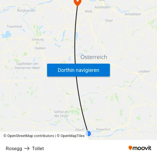 Rosegg to Tollet map