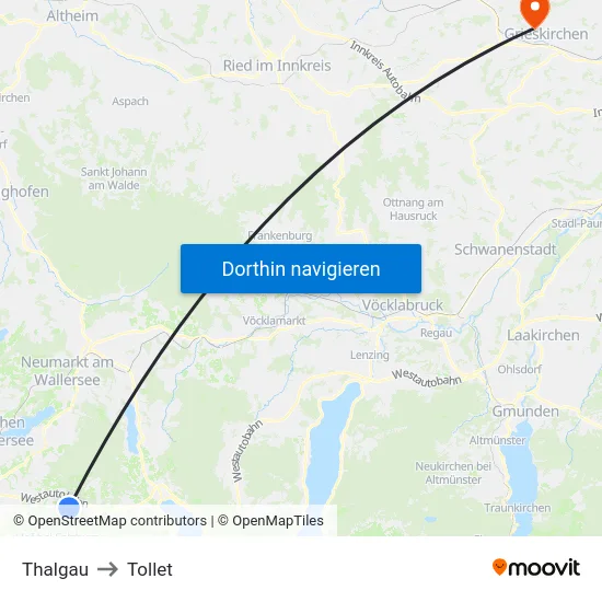 Thalgau to Tollet map
