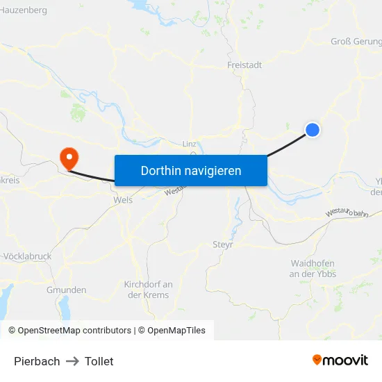 Pierbach to Tollet map