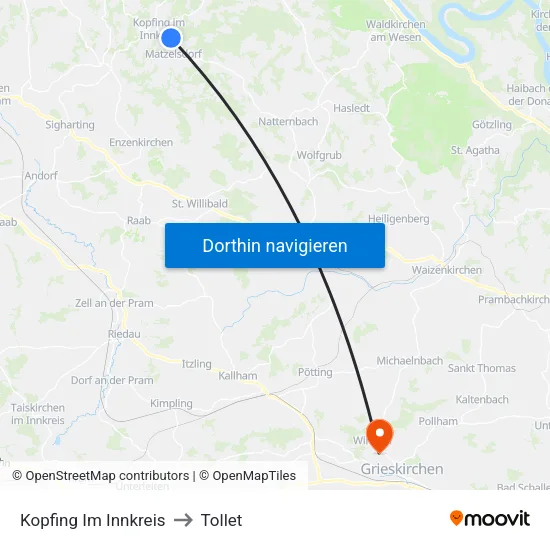 Kopfing Im Innkreis to Tollet map